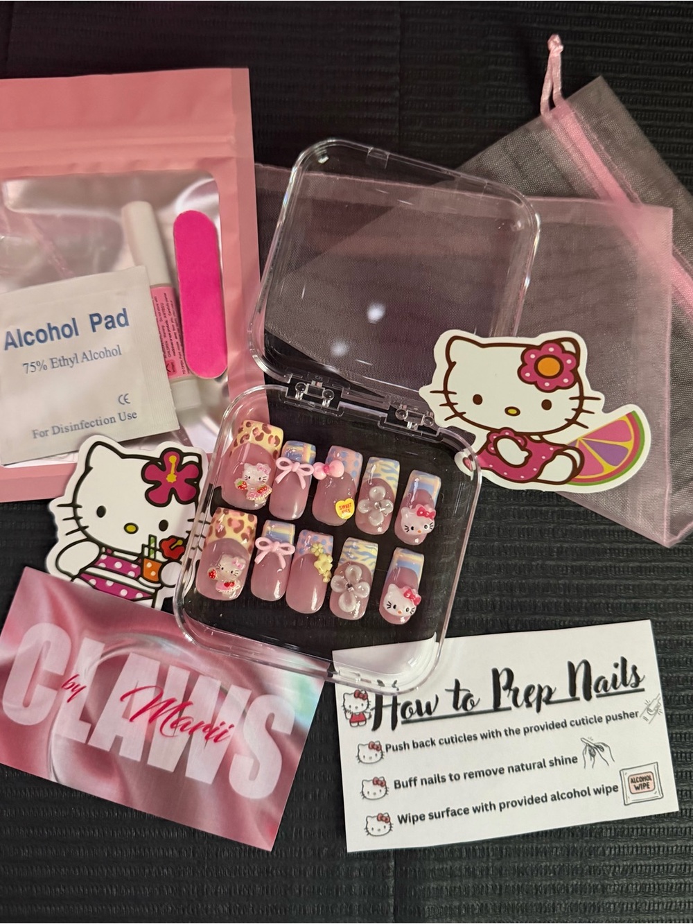 Hello Kitty Pink Press-On Nail Set with Bows & Floral Accents